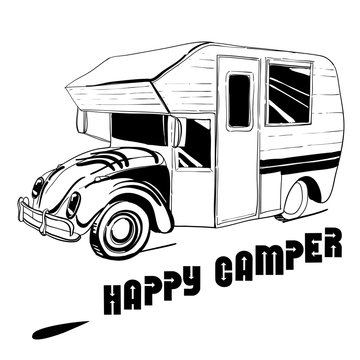 illustration of isolated Hand Drawn, doodle Camper, car Recreati