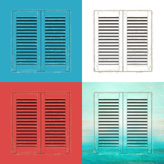 Old window shutters illustration presented in four color variations