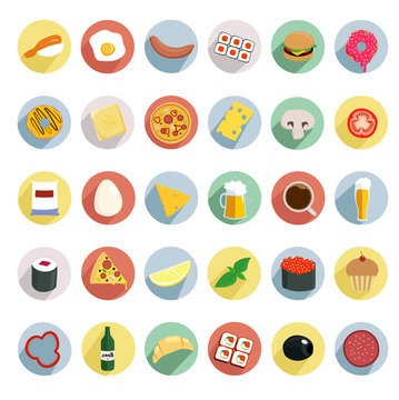 icons of food on the color rounds