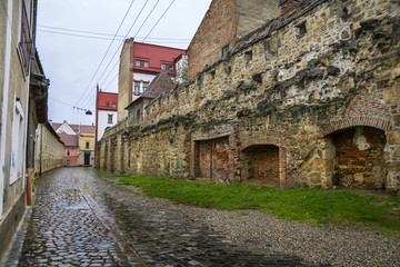  Potaissa Street with remains of medieval walls in the Old City of Cluj, Romania