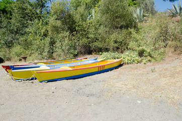 Fototapeta premium canoë kayak barque colorés au bord de plage