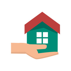 Fototapeta na wymiar House and home over hand icon. Real estate construction property and investment theme. Isolated design. Vector illustration