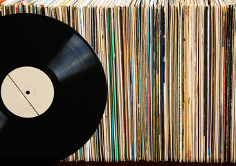 Vinyl record on a collection of albums