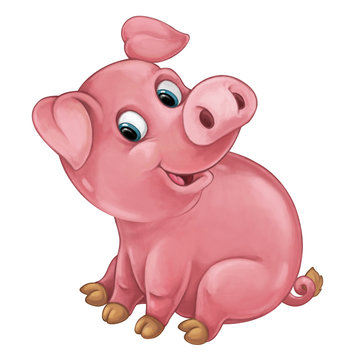 Cartoon happy pig is smiling looking and smiling - artistic style - isolated - illustration for children