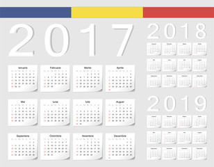 Set of Romanian 2017, 2018, 2019 vector calendars