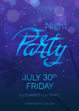 Vector template for poster and flyers night party with shining  background and lettering. File contains clipping mask.