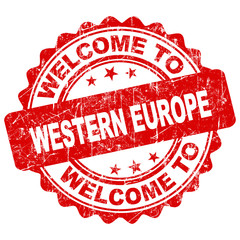 welcome to WESTERN EUROPE blue round vintage stamp