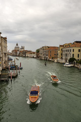 Fototapeta na wymiar View from Academia bridge on Grand Canal and Basilica Santa Maria della Salute and cruise ship, Venice, Italy 