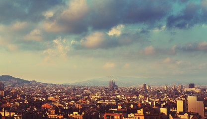 Barcelona in sunset time, Spain