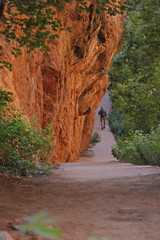 path rock wall trees n hikers