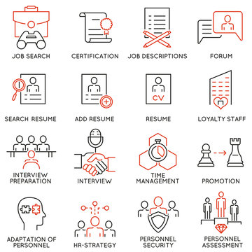 Vector set of 16 linear thin icons related to striving for success, leadership development, career progress, corporate management. Mono line pictograms and infographics design elements - part 5