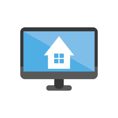 House inside computer icon. Real estate construction property and investment theme. Isolated design. Vector illustration