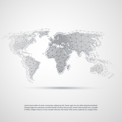 Cloud Computing and Networks, Technology Concept with World Map - Abstract Global Digital Network Connections, Creative Design Template with Wire Mesh