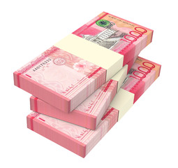 Dominican peso bills isolated on white background. 3D illustration.