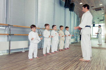 young, beautiful, successful multi ethical kids in karate positi