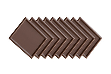 Set of pieces of Chocolate isolated on a white background. Dessert with flavonoids.
