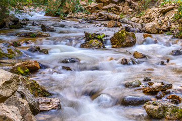 Waterfall in autumn forest at Vancouver, Canada. Hardy Falls, Okanagan Lake, Kelowna.