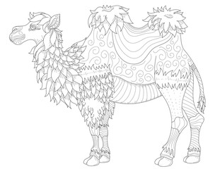 Vector anti stress coloring book page for adult with camel