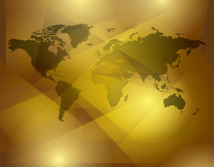 gold abstract background with map of world - vector