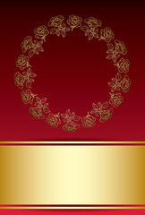 red and gold vector background with frame from roses