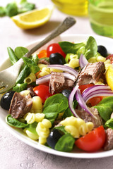 Pasta salad with tuna and vegetables.