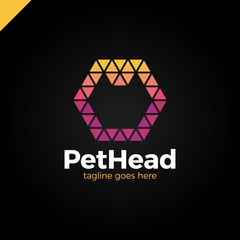 Fototapeta premium Stylized silhouette of dog head in hexagon - abstract logo in low poly triangle style
