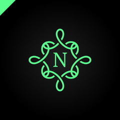 Simple and graceful floral monogram design template, Elegant lineart logo design, vector illustration letter B in middle