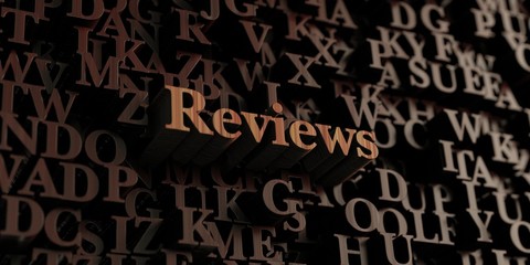 Reviews - Wooden 3D rendered letters/message.  Can be used for an online banner ad or a print postcard.