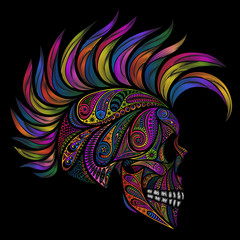 Punk. Skull with Mohawk. Color vector skull patterns and the Mohawk.