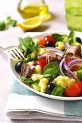 Pasta salad with tuna and vegetables.