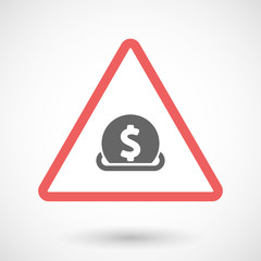 Isolated warning sign icon with  a dollar coin entering in a mon