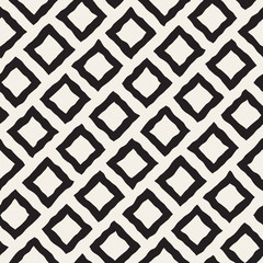 Vector Seamless Black and White Hand Drawn Rhombus Lines Pattern