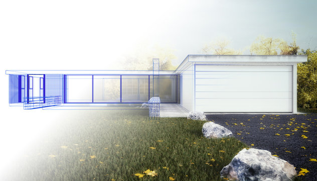 Bauplanung Wohnhaus 3D render Skizze