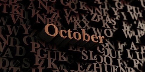 October - Wooden 3D rendered letters/message.  Can be used for an online banner ad or a print postcard.