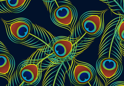 Dark Blue and Gold Peacock Feather Pattern Elegant Exotic Design