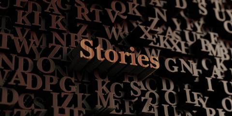 Stories - Wooden 3D rendered letters/message.  Can be used for an online banner ad or a print postcard.