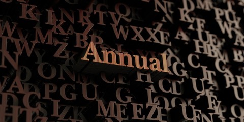 Annual - Wooden 3D rendered letters/message.  Can be used for an online banner ad or a print postcard.