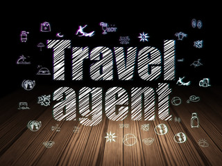 Travel concept: Travel Agent in grunge dark room