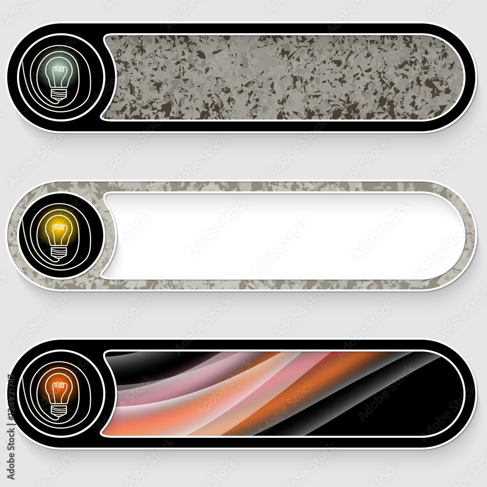 Poster set of three vector abstract buttons with bulb symbol