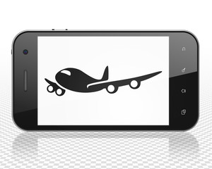 Tourism concept: Smartphone with Airplane on display