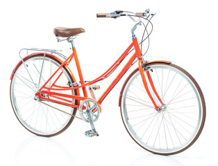 Naklejka na ściany i meble Stylish womens orange bicycle isolated on white