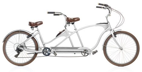 Retro styled tandem bicycle isolated on a white