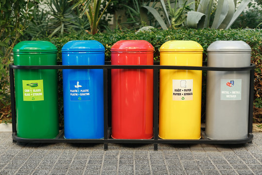 Colored Trash Containers For Garbage Separation