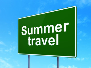 Tourism concept: Summer Travel on road sign background