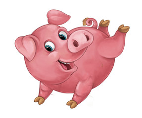 Cartoon happy pig is jumping running smiling and looking - artistic style - isolated - illustration for children