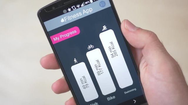 Fitness app on a smartphone showing the progression of the user