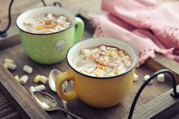 Two cups with hot chocolate