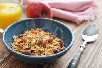 Homemade granola with raisins