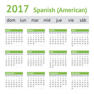 2017 Spanish American Calendar. Week starts on Sunday