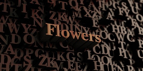 Flowers - Wooden 3D rendered letters/message.  Can be used for an online banner ad or a print postcard.